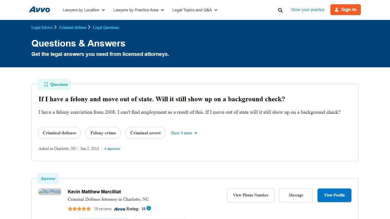 If I have a felony and move out of state. Will it still show up on a background check? - Legal Answers